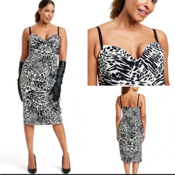 Black/white Animal Print Bustier Midi Dress - SERGIO HUDSON X TARGET sz S - Picture 7 of 9